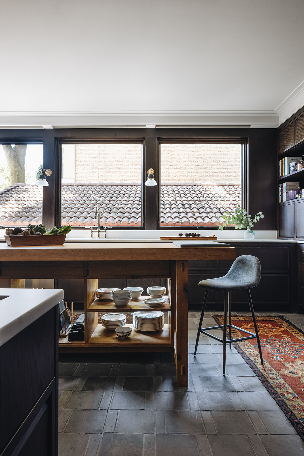 Narrow view of the remodeled kitchen