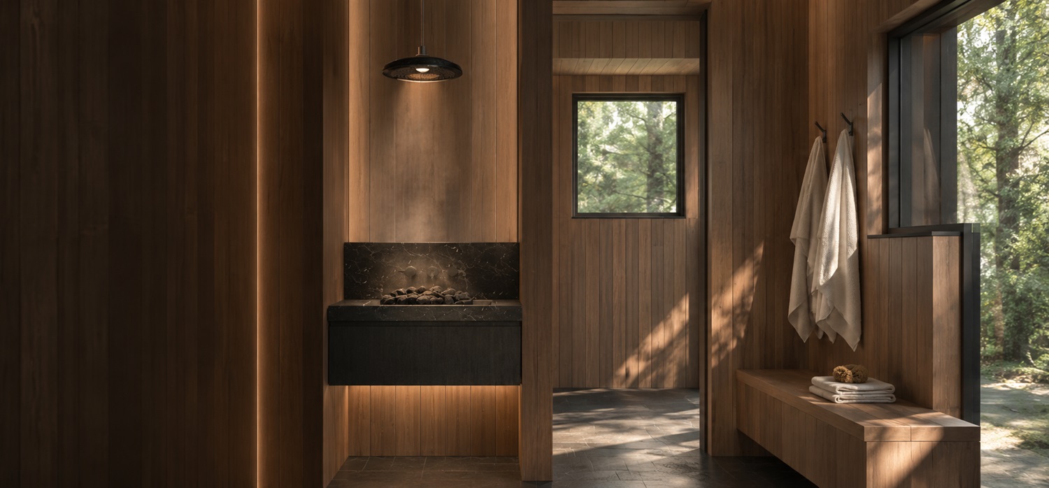 Sauna rendering at the Connected Cabins retreat