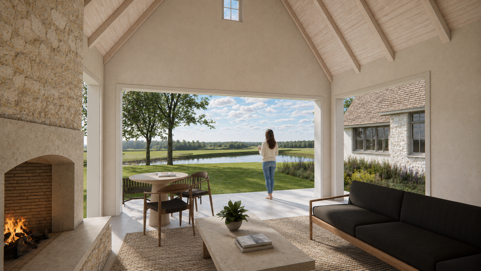 screened porch in custom North Shore estate