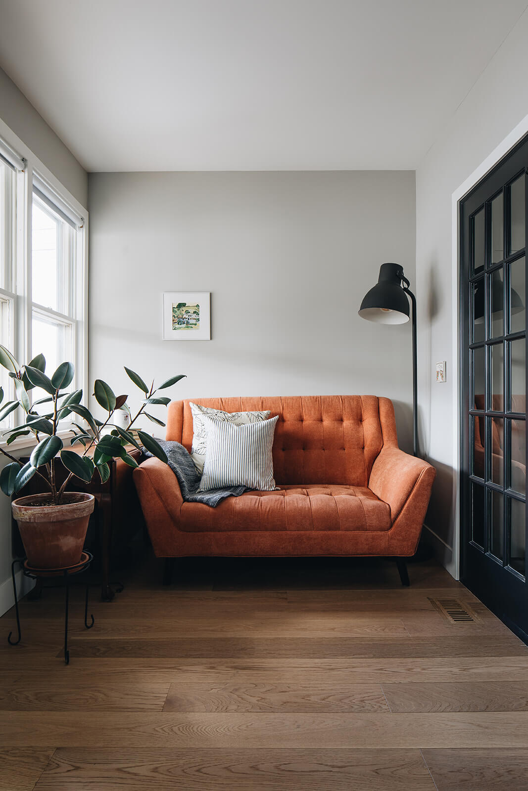 Front view of couch and lounging area