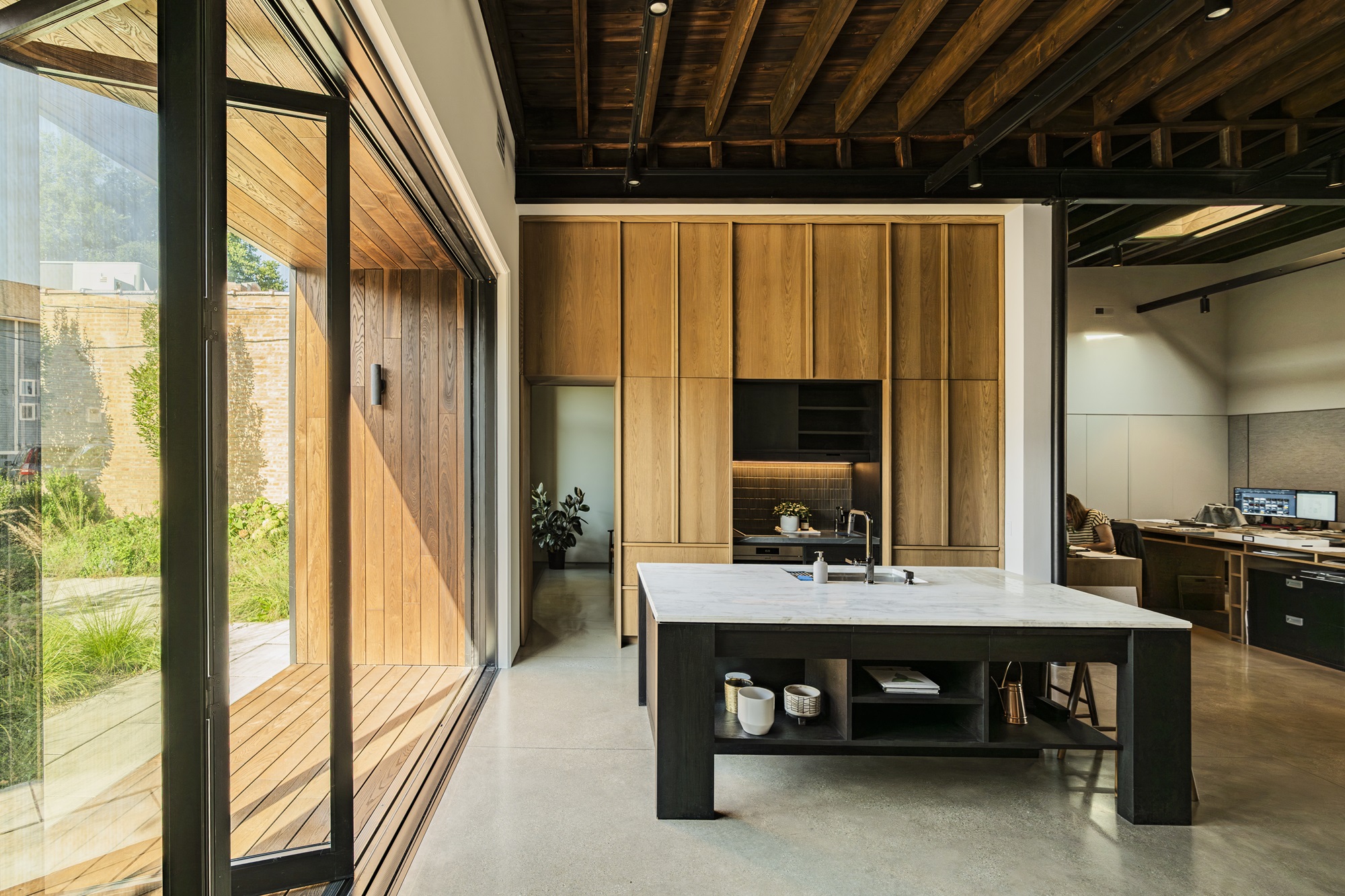 Interior workspace within the restored Oak Park building