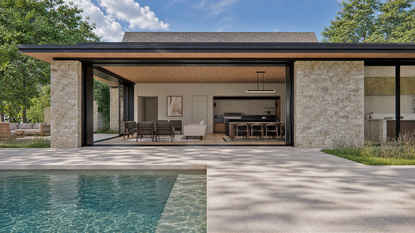 Exterior architectural view of the Solid and Void residence