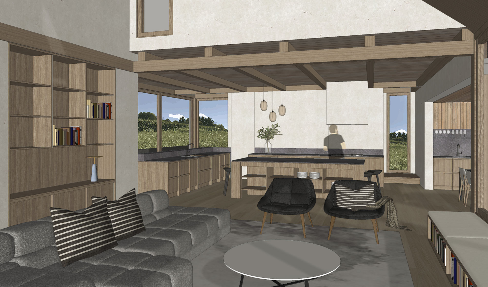 Mockup of kitchen and living area design